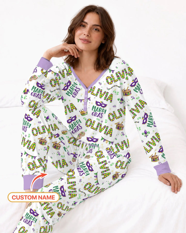Custom Name Make your own Mardi Gras Bamboo Women Pajama Set