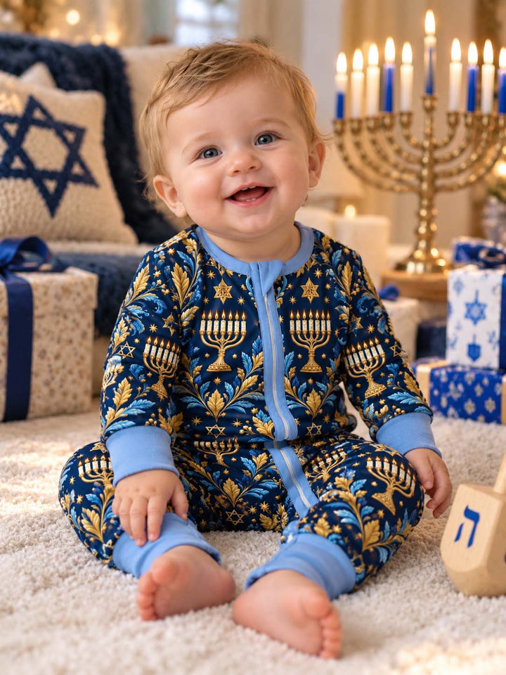Elegant Blue Gold Hanukkah Bamboo Convertible Zippy