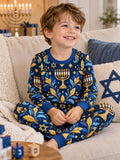Elegant Blue Gold Hanukkah Bamboo Two Piece Long Sleeve Pajama Set
