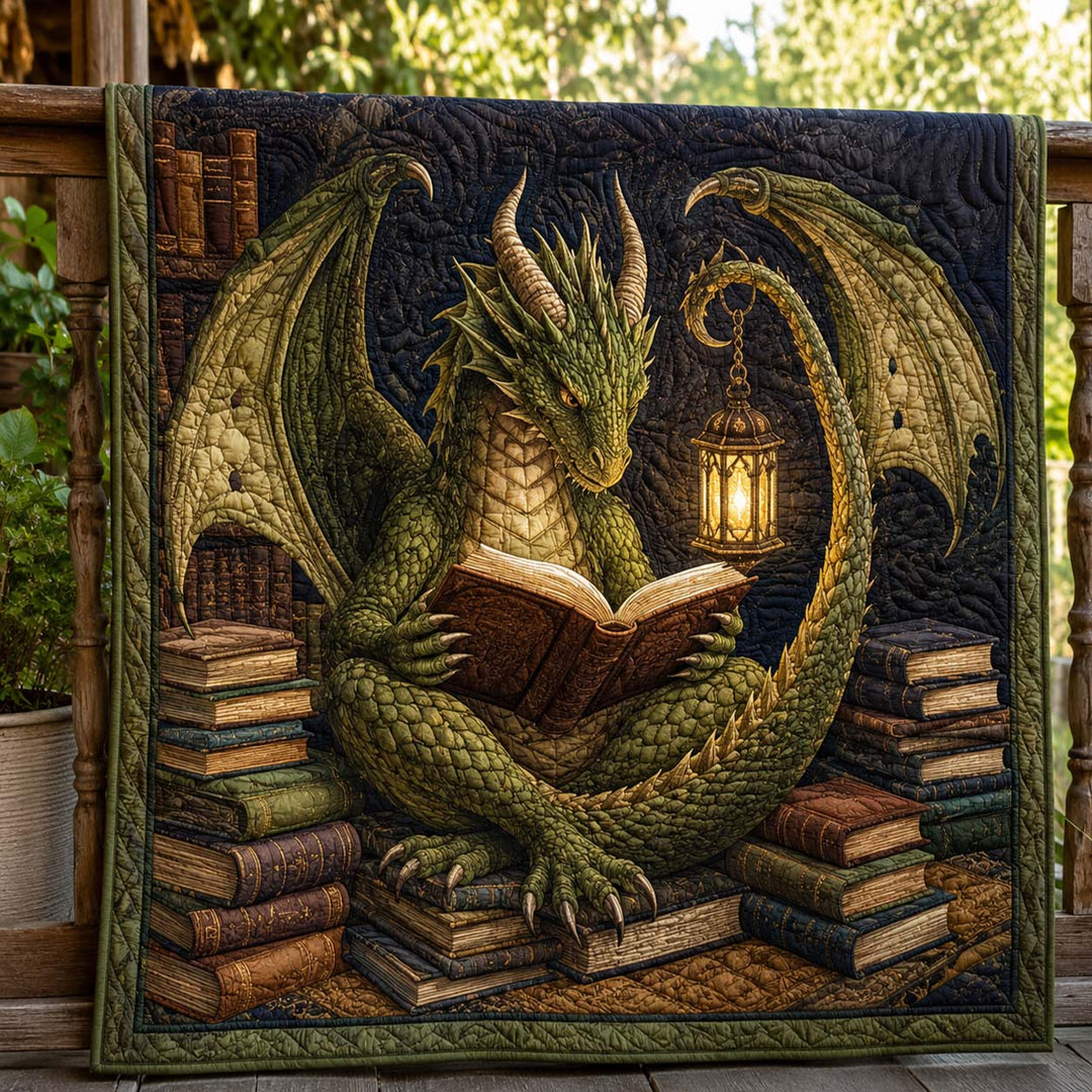 Emerald Dragon Ancient Library Bamboo Quilt Blanket
