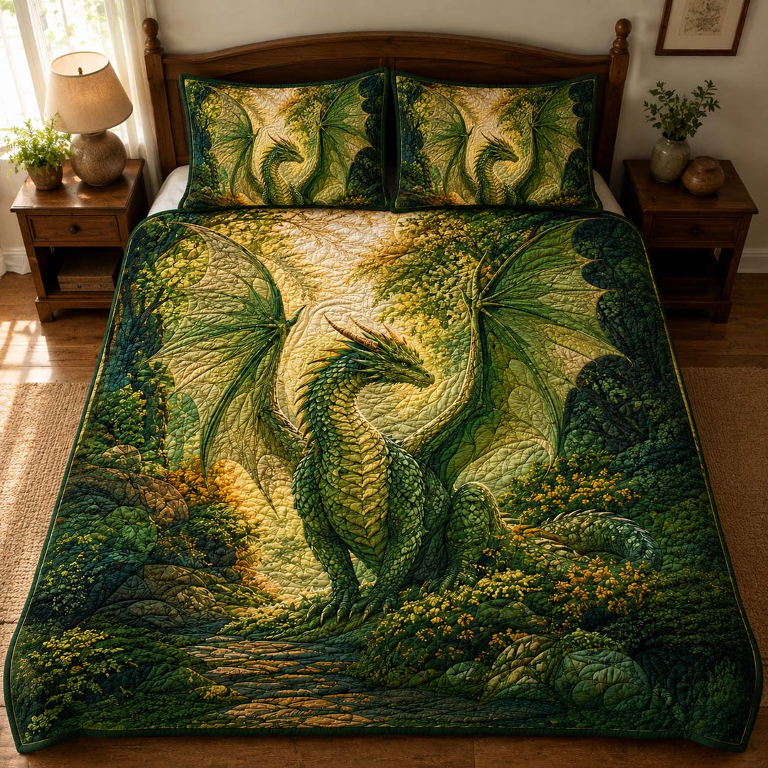 Emerald Dragon Enchanted Forest Bamboo Quilt Bedding Set