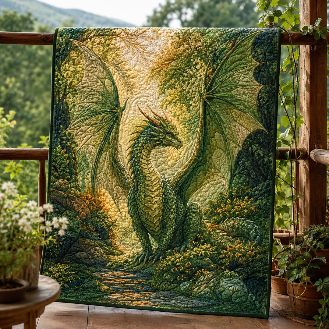 Emerald Dragon Enchanted Forest Bamboo Quilt Blanket
