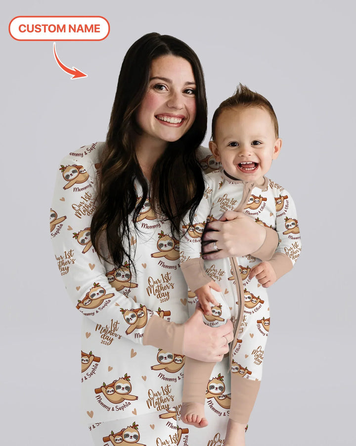 Custom Name Mama & Baby Sloth – Our First Mother’s Day 2026 Bamboo Convertible Zippy
