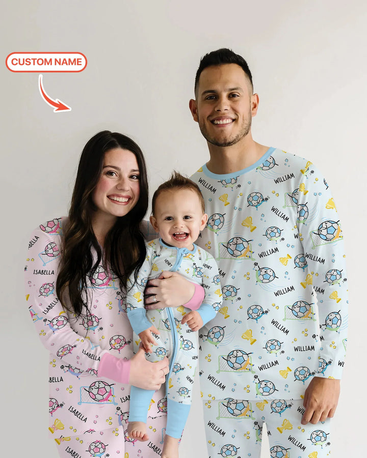 Mono convertible de bambú con cremallera a juego para padre e hijo de fútbol con nombre personalizado