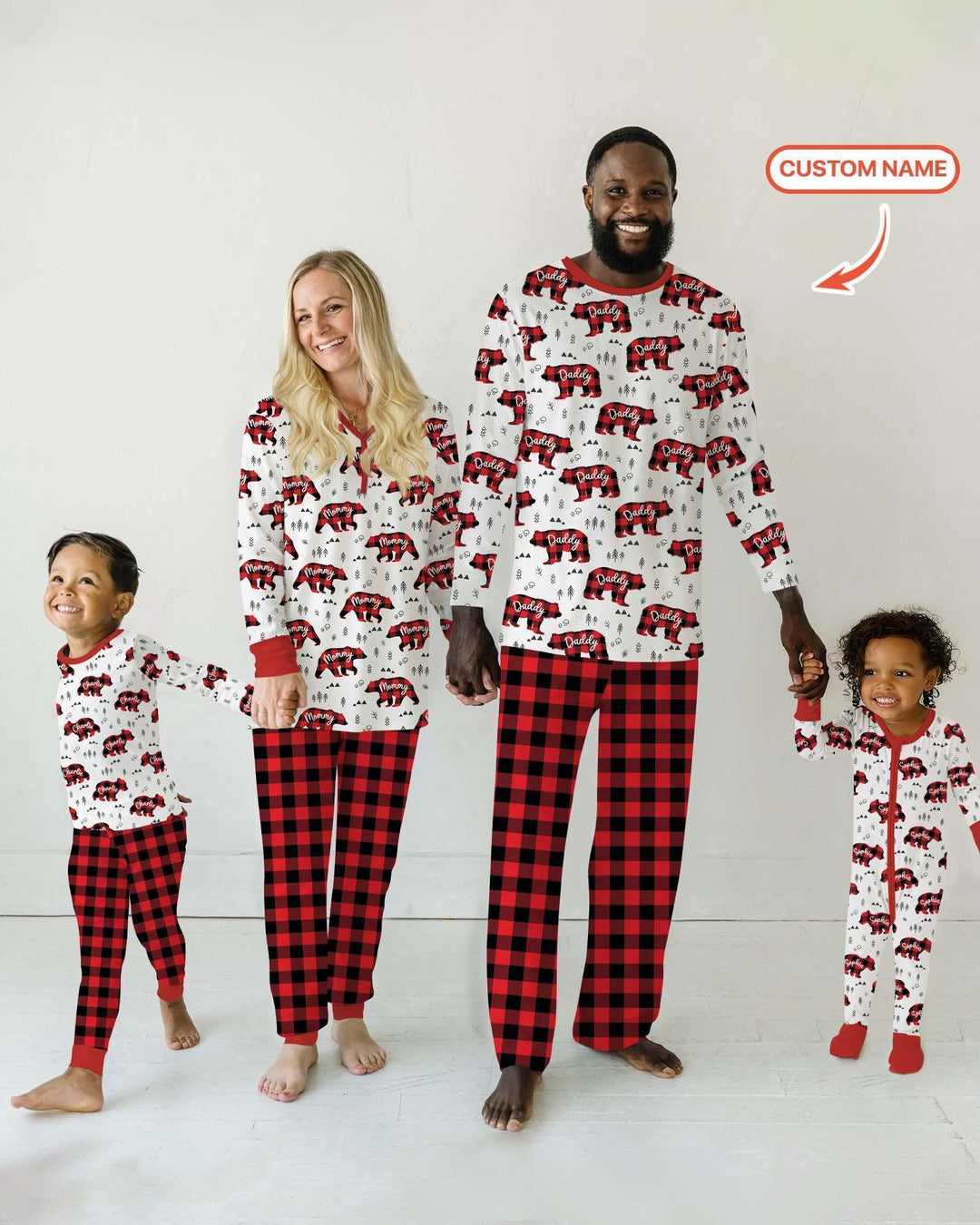 Custom Name Family Bear Matching Bamboo Two Piece Long Sleeve Pajama Set