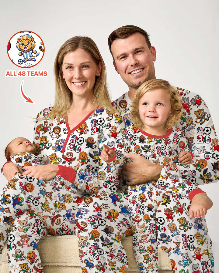 Kawaii Animals Soccer Tour 2026 Family Matching Bamboo Men's Pajama Set