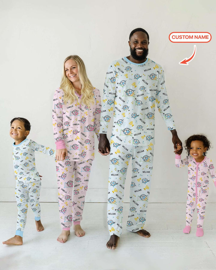 Conjunto de pijama de dos piezas de bambú a juego para papá futbolero, de manga corta y pantalones cortos, con nombre personalizado