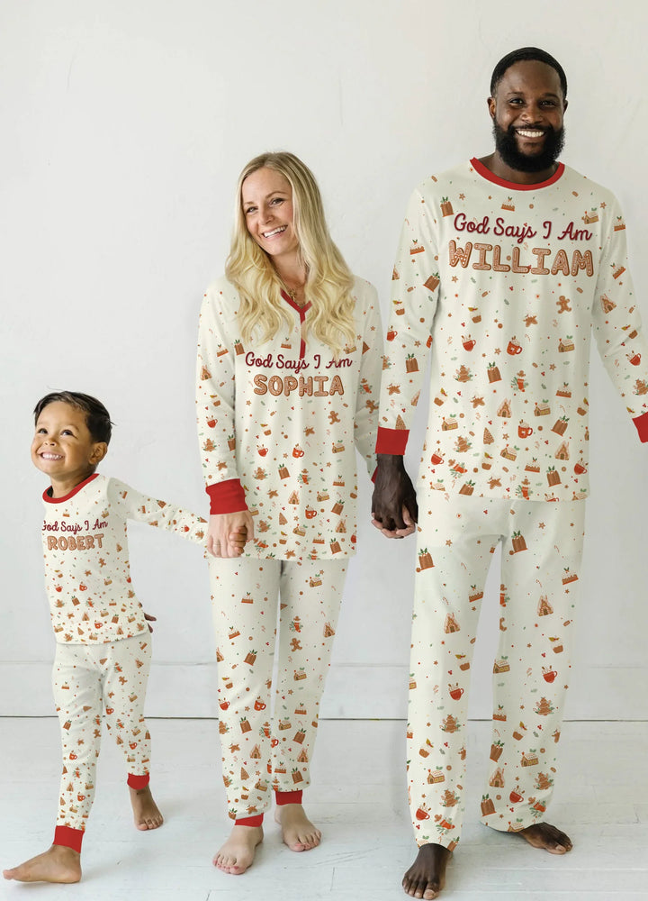 GingerBread God Says I Am Custom Name Two Piece Long Sleeve Pajama Set