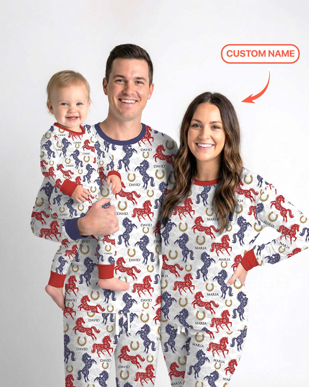 Custom Name Chinoiserie Horses Two Piece Long Sleeve Pajama Set