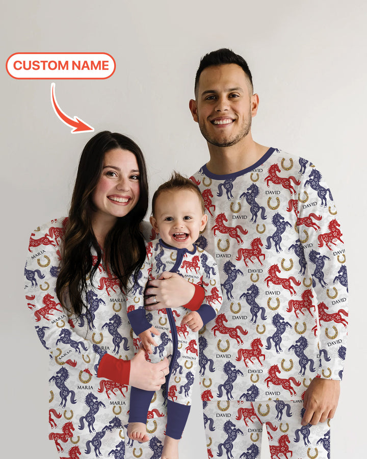 Custom Name Chinoiserie Horses Men's Pajama Set