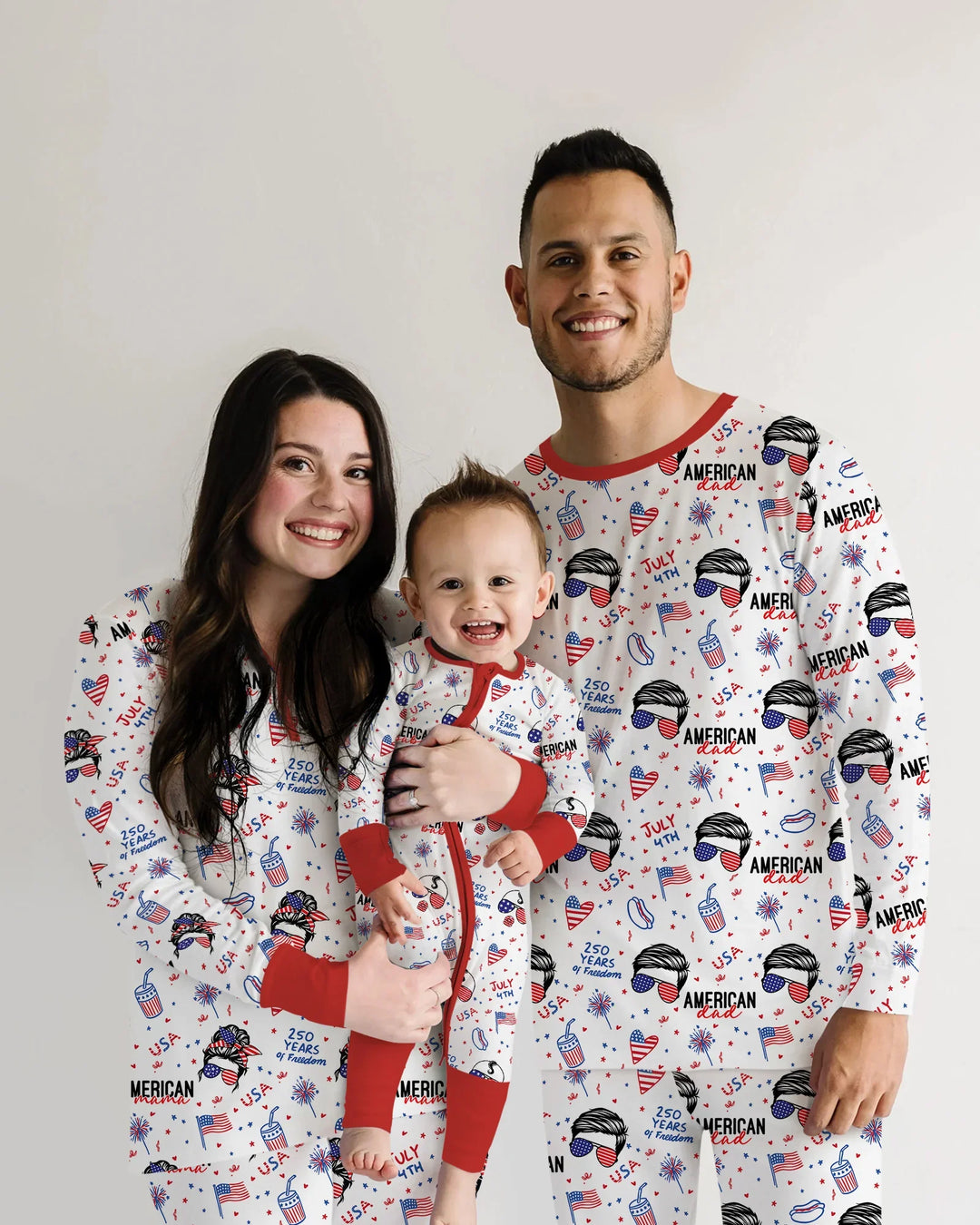 Doodle American Flag Glasses Family Matching Bamboo Men's Pajama Set