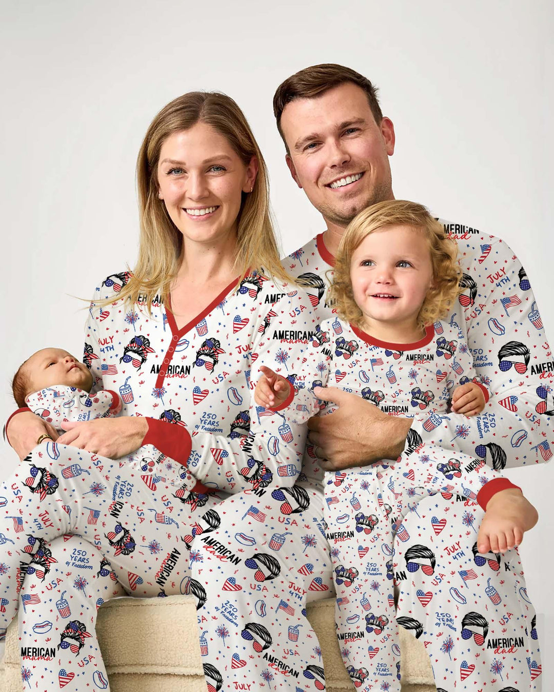 Doodle American Flag Glasses Family Matching Bamboo Men's Pajama Set