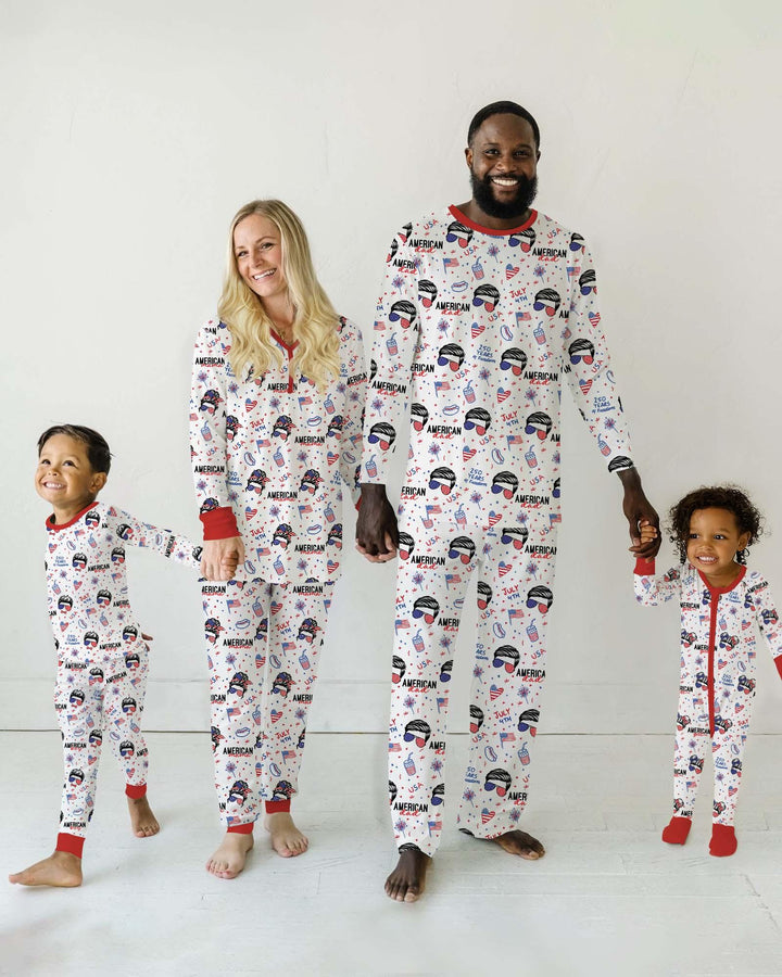 Doodle American Flag Glasses Family Matching Bamboo Men's Pajama Set