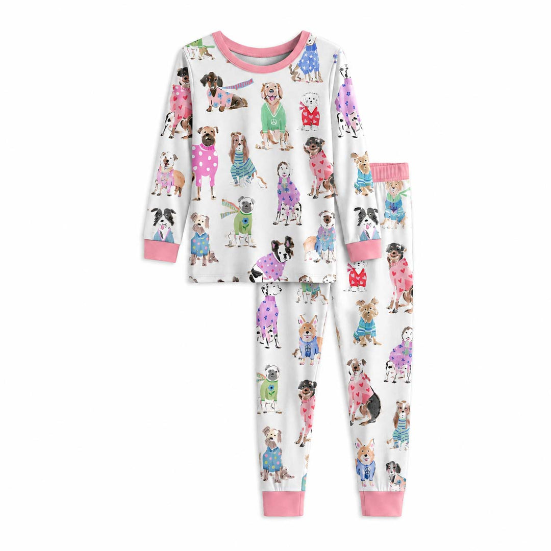 Fashionable Sweater Dogs Bamboo Two Piece Long Sleeve Pajama Set