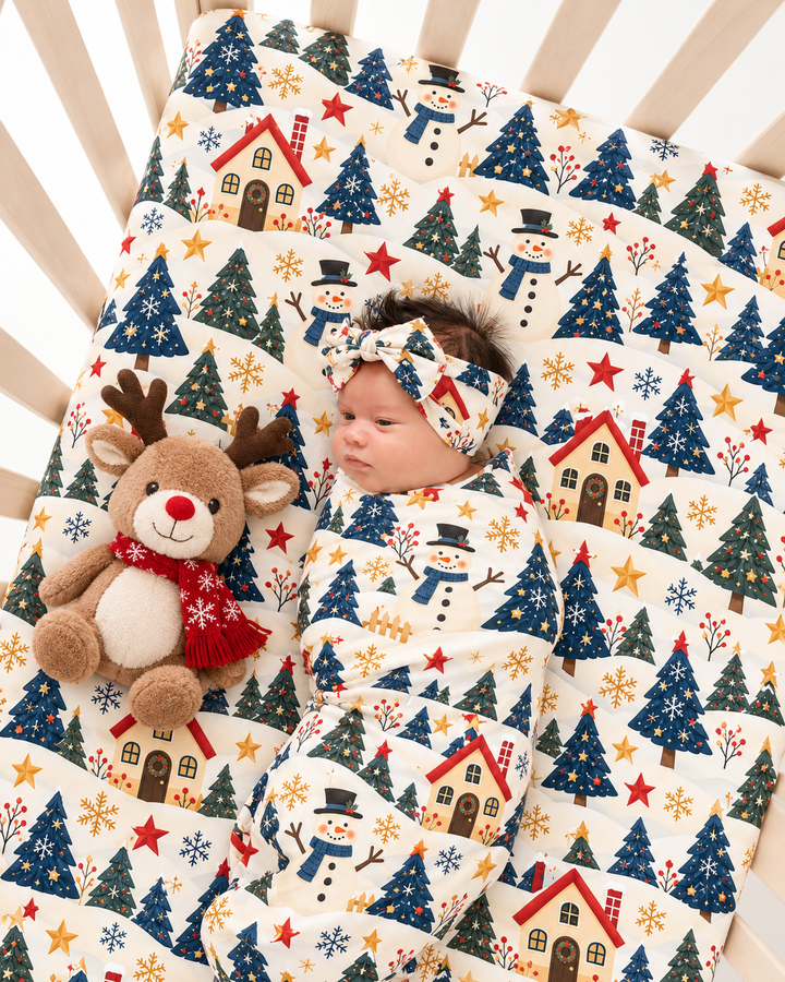 Whimsical Christmas Village Bamboo Swaddle Blanket