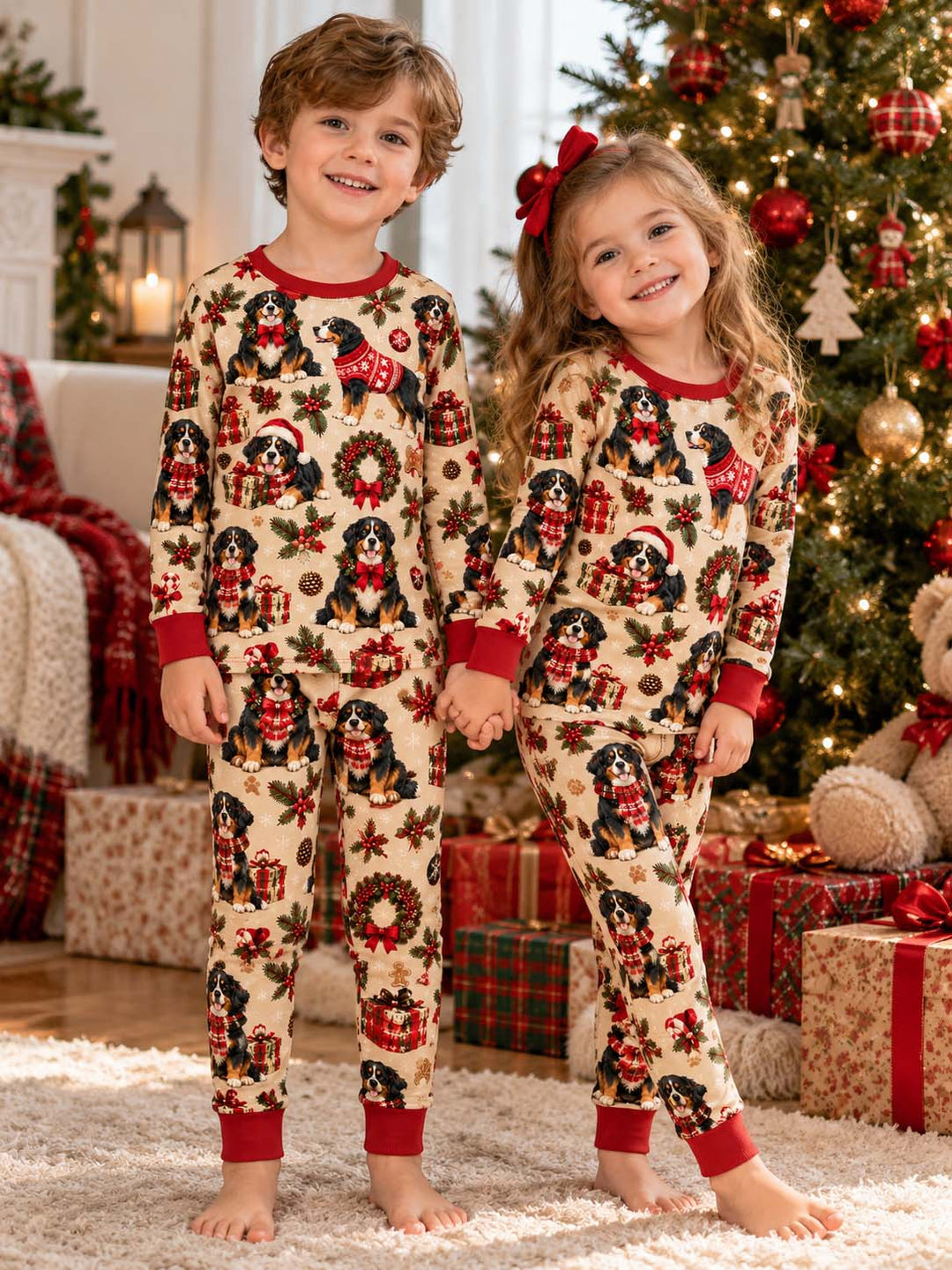 Festive Bernese Christmas Bamboo Two Piece Long Sleeve Pajama Set
