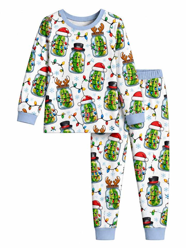 Festive Pickles in Mason Jars Bamboo Two Piece Long Sleeve Pajama Set