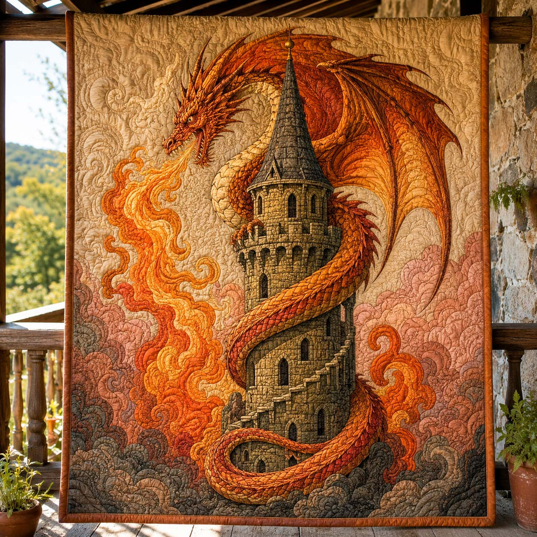 Fire Breathing Tower Dragon Bamboo Quilt Blanket