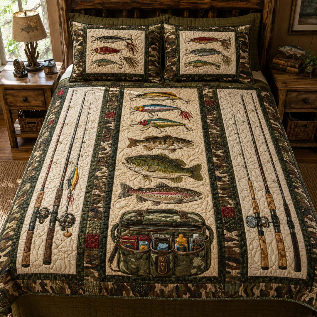 Fishing Rustic Charm Bamboo Quilt Bedding Set