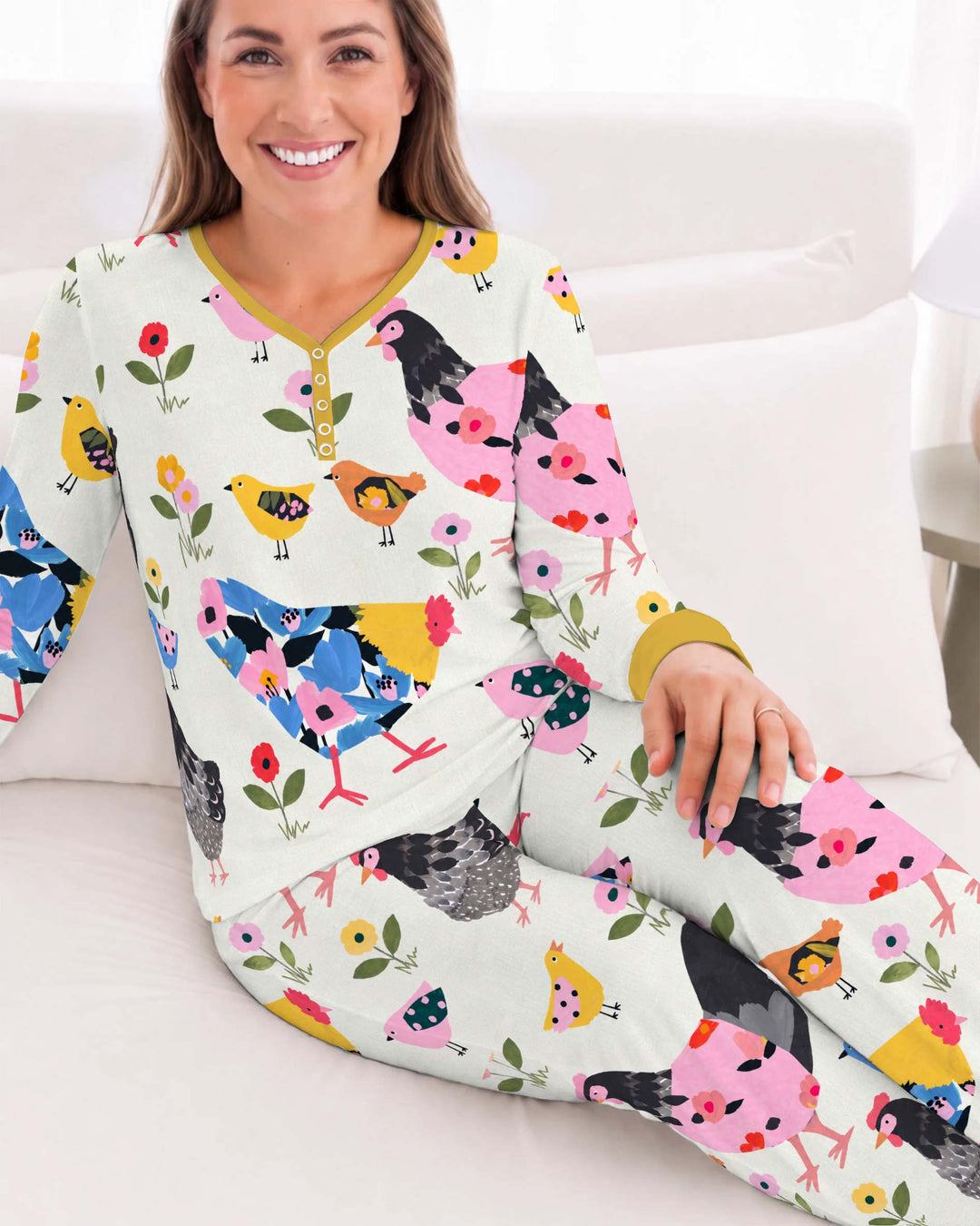 Floral Chicken Garden Bamboo Women Pajama Set