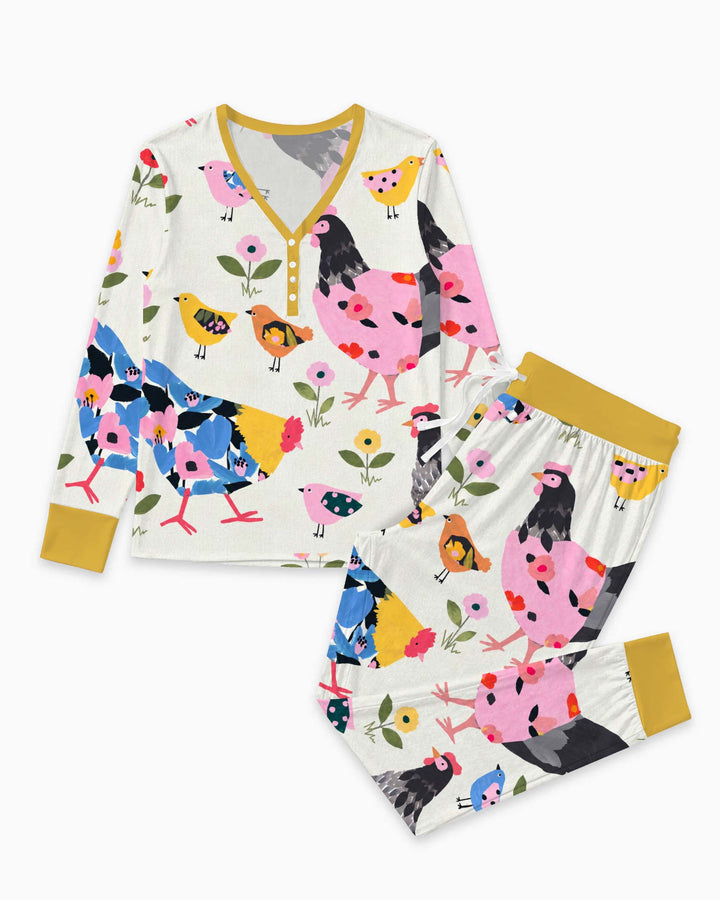 Floral Chicken Garden Bamboo Women Pajama Set