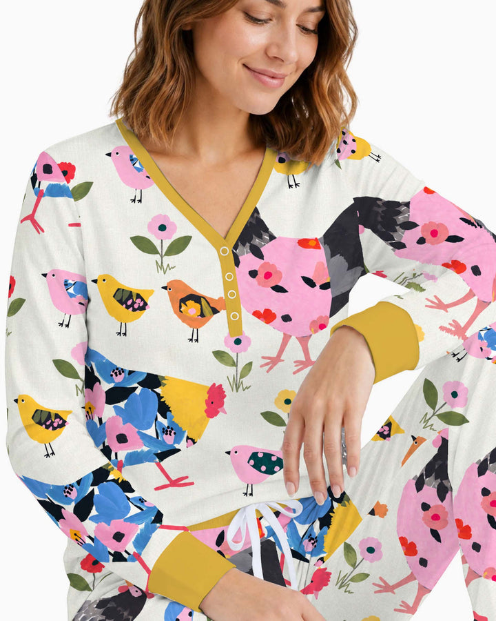 Floral Chicken Garden Bamboo Women Pajama Set