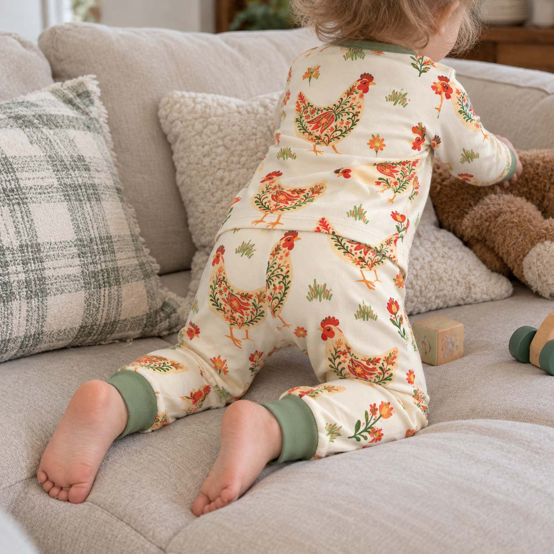 Floral Country Hens Bamboo Two Piece Long Sleeve Pajama Set