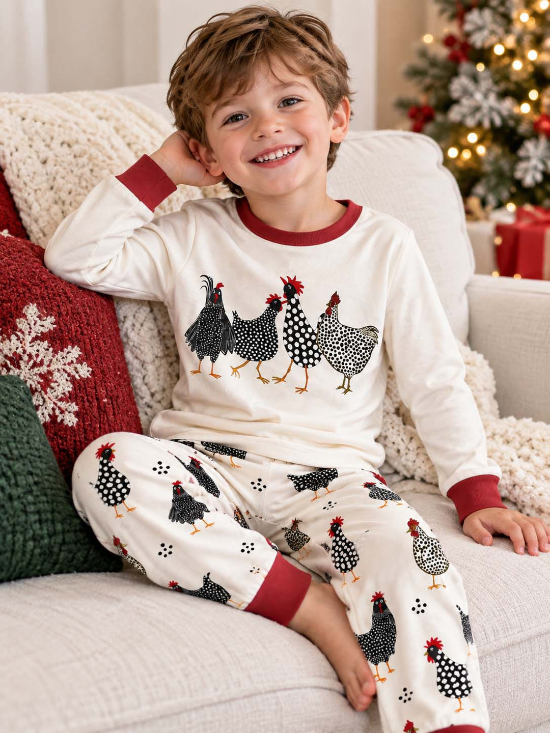 Folk Art Chickens Bamboo Two Piece Long Sleeve Pajama Set