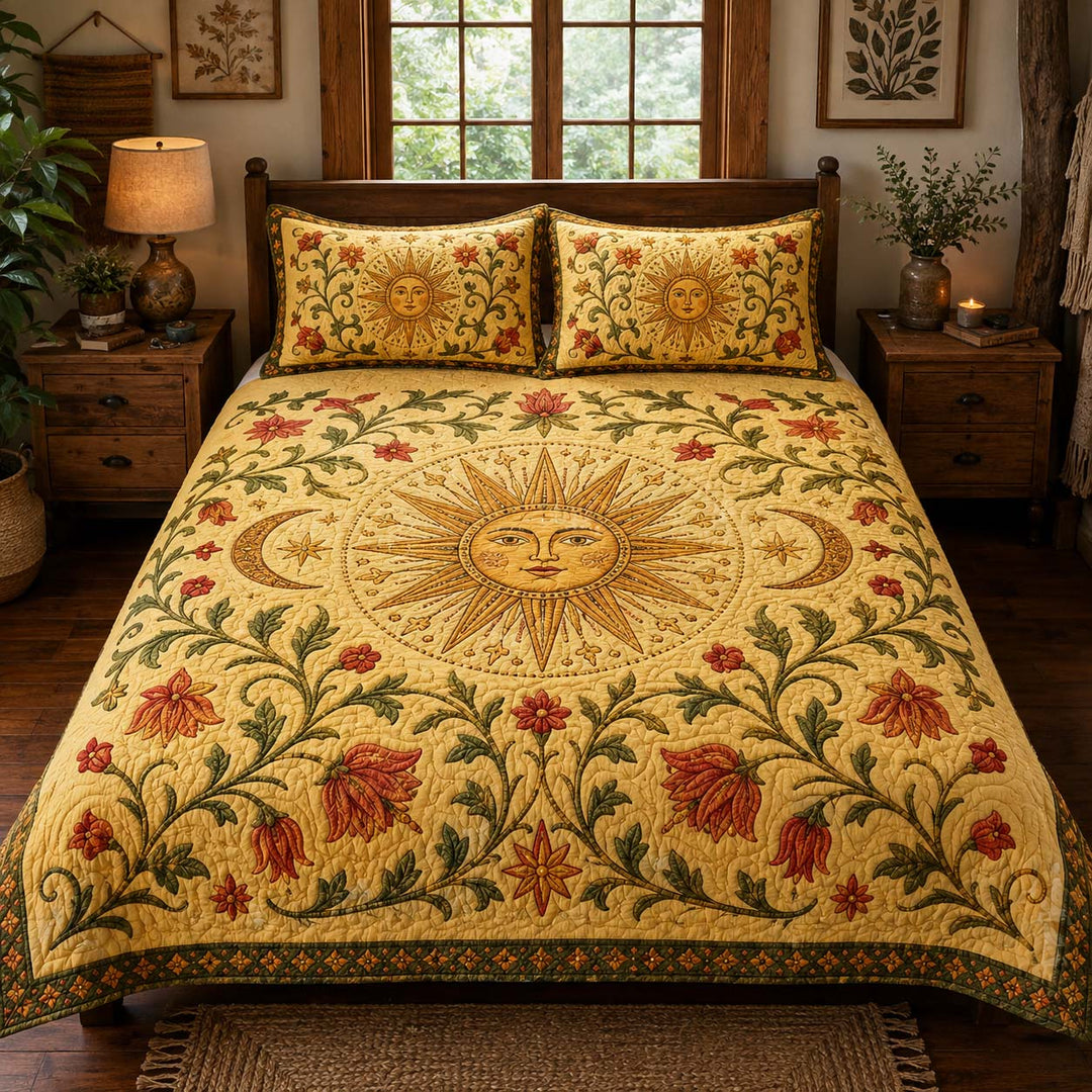 Folk Solar Garden Bamboo Quilt Bedding Set