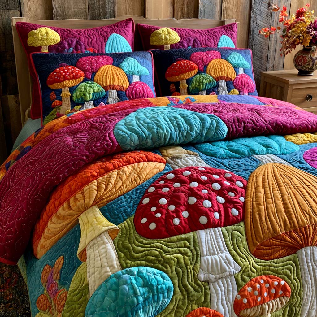 Forest Mushroom Bamboo Quilt Bedding Set