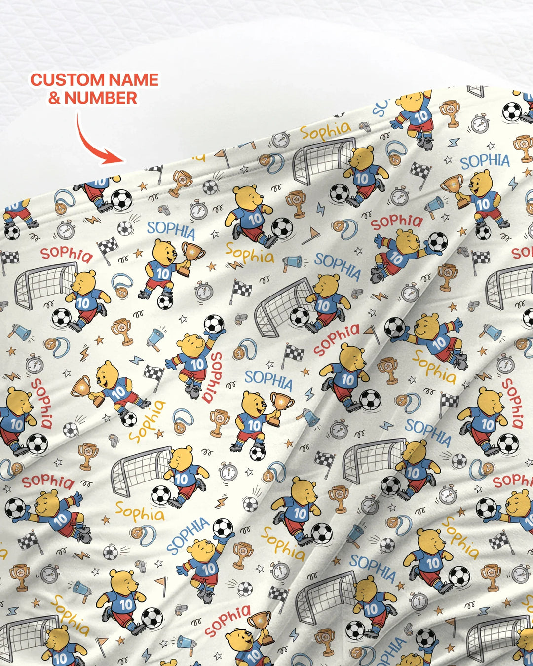 Personalized Classic Bear World Soccer swaddle blanket
