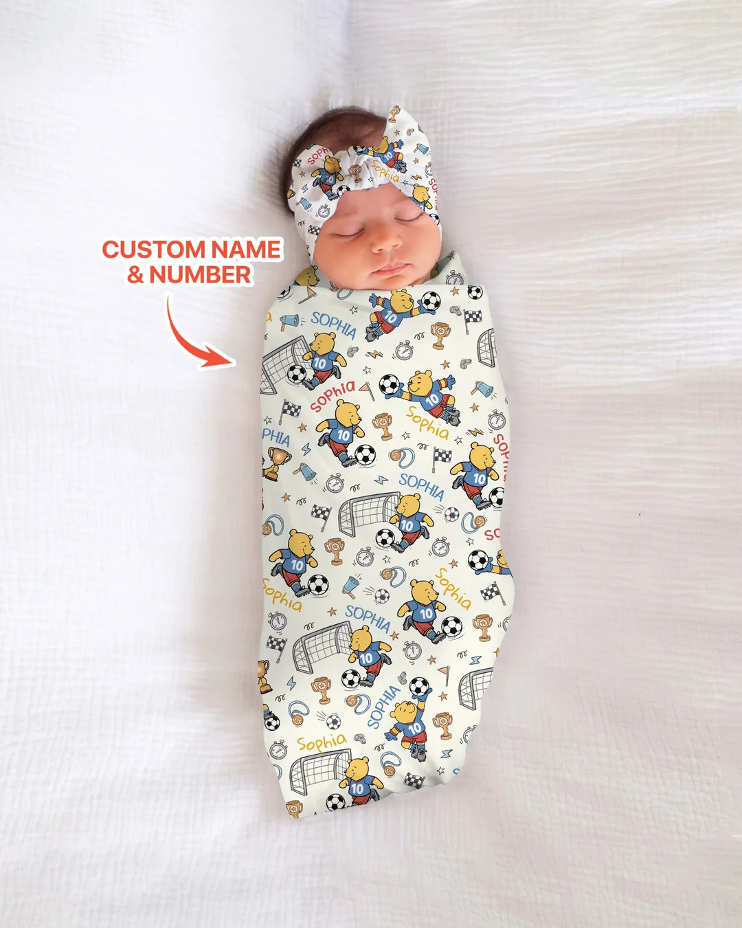 Personalized Classic Bear World Soccer swaddle blanket