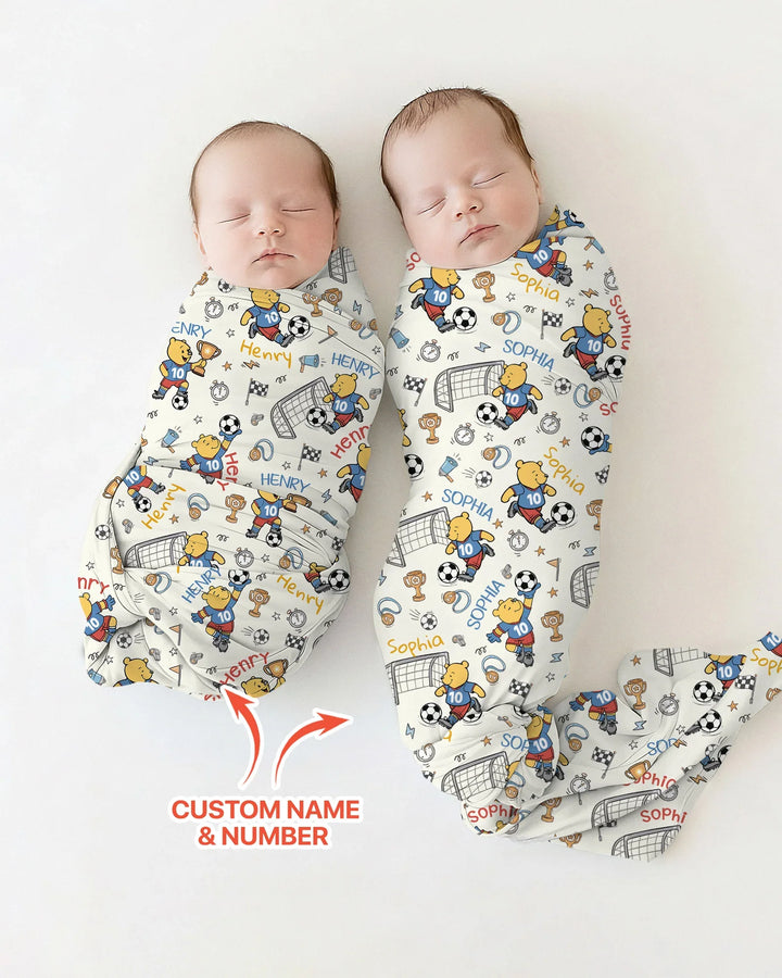Personalized Classic Bear World Soccer swaddle blanket