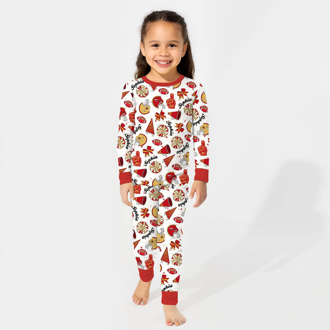 Custom Name Football Cheerleader Two Piece Long Sleeve Pajama Set