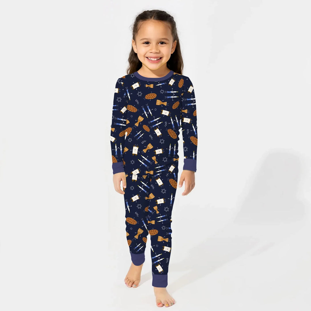 Shabbat Shalom Family Matching Two Piece Long Sleeve Pajama Set
