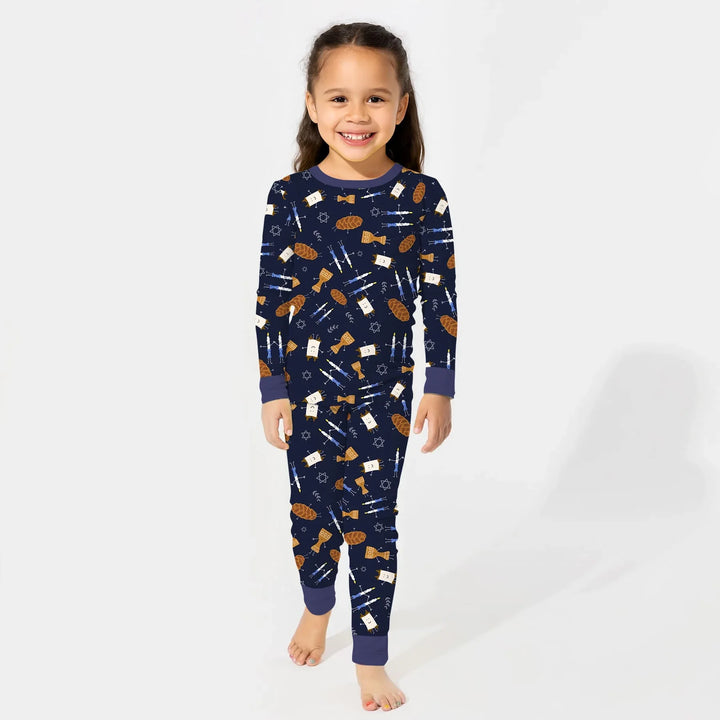 Shabbat Shalom Family Matching Two Piece Long Sleeve Pajama Set