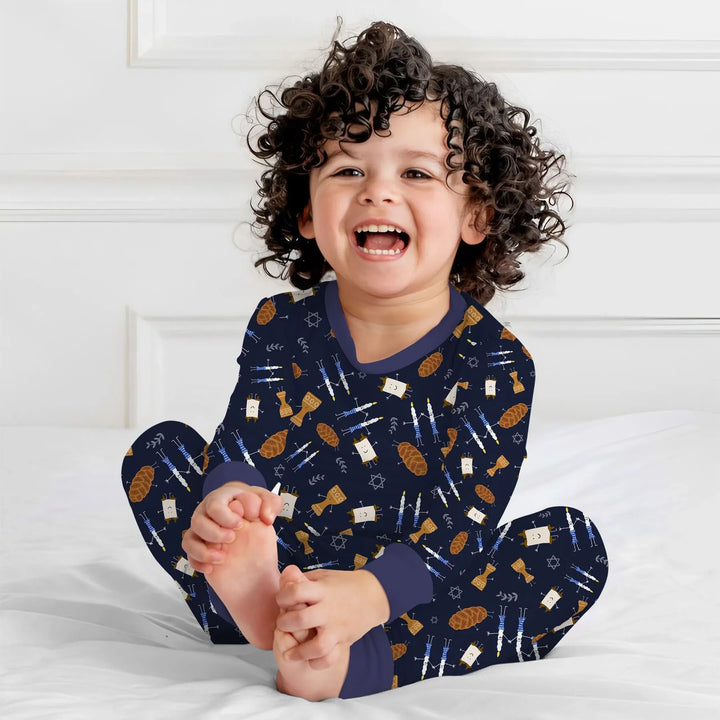 Shabbat Shalom Family Matching Two Piece Long Sleeve Pajama Set