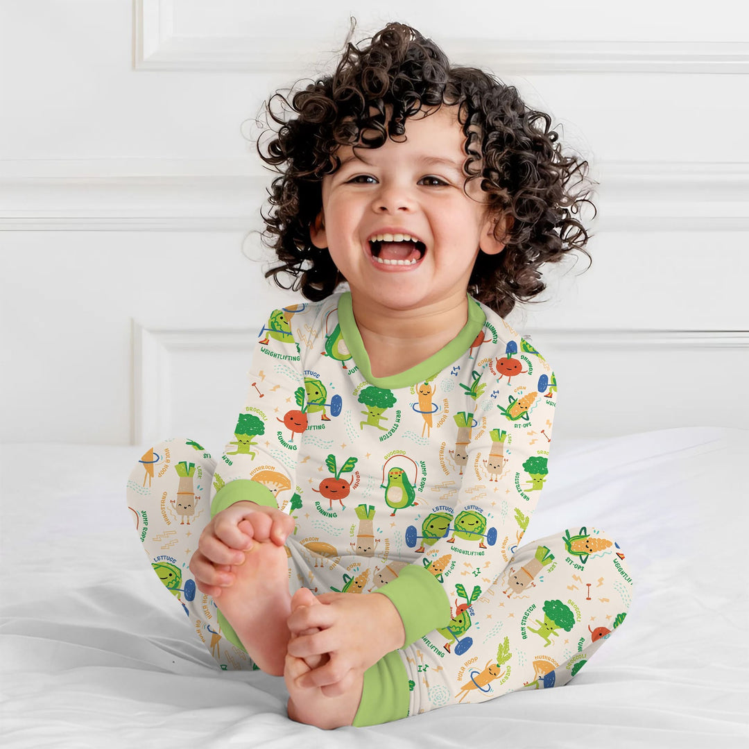Exercise Veggie Two Piece Long Sleeve Pajama Set