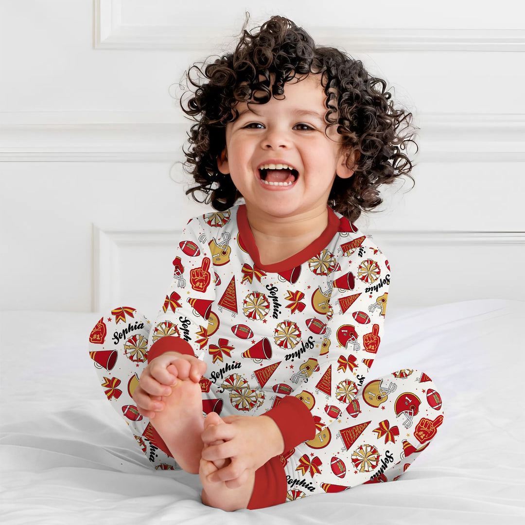 Custom Name Football Cheerleader Two Piece Long Sleeve Pajama Set