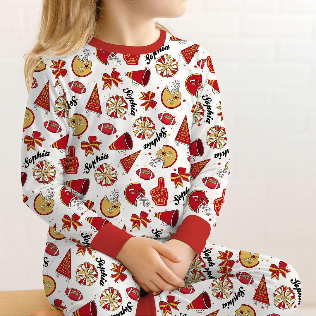 Custom Name Football Cheerleader Two Piece Long Sleeve Pajama Set