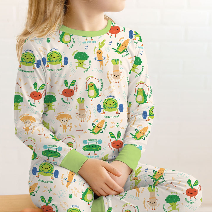 Exercise Veggie Two Piece Long Sleeve Pajama Set