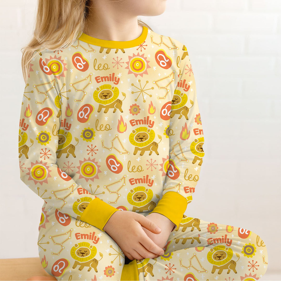 Custom Name Zodiac Leo Two Piece Long Sleeve Pajama Set