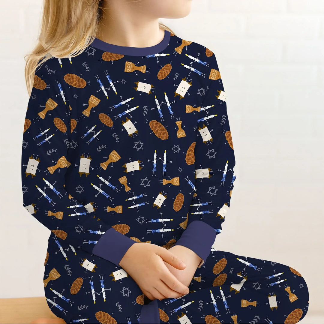 Shabbat Shalom Family Matching Two Piece Long Sleeve Pajama Set