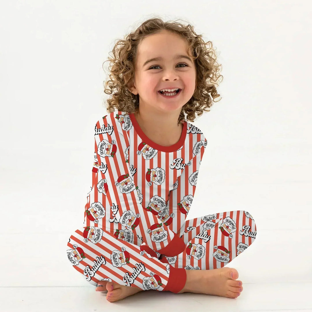 Christmas Santa Claus Custom Name Buddy Two Piece Long Sleeve Pajama Set