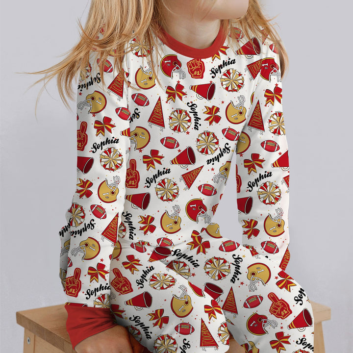 Custom Name Football Cheerleader Two Piece Long Sleeve Pajama Set