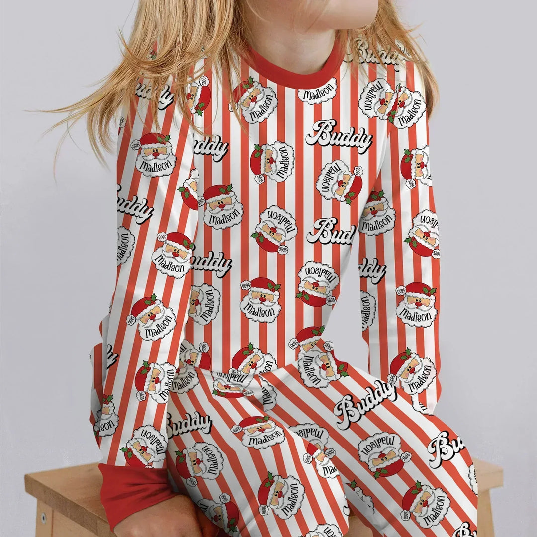 Christmas Santa Claus Custom Name Buddy Two Piece Long Sleeve Pajama Set
