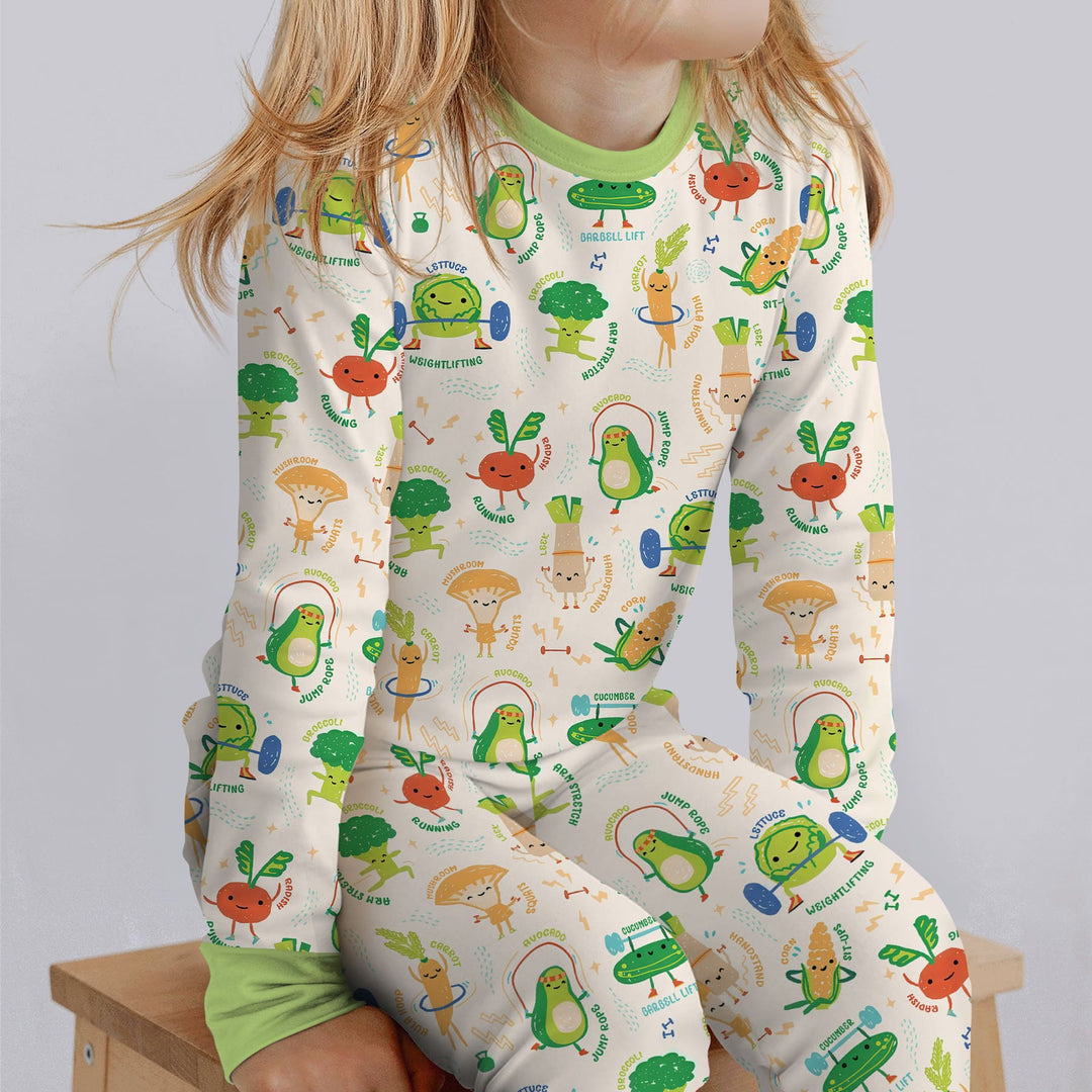 Exercise Veggie Two Piece Long Sleeve Pajama Set