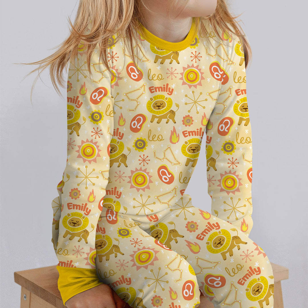 Custom Name Zodiac Leo Two Piece Long Sleeve Pajama Set