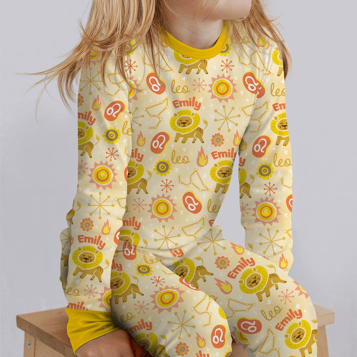 Custom Name Zodiac Leo Two Piece Long Sleeve Pajama Set