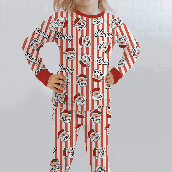 Christmas Santa Claus Custom Name Buddy Two Piece Long Sleeve Pajama Set